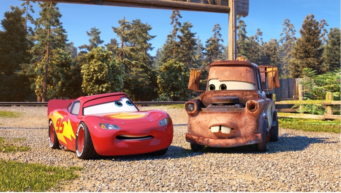Lightning McQueen and Mater look at each other in the new Cars on the Road original series 