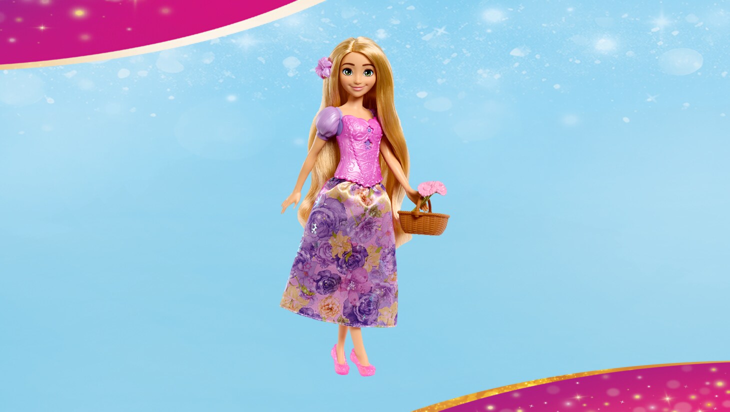 Poupée Disney Raiponce sur fond bleu clair