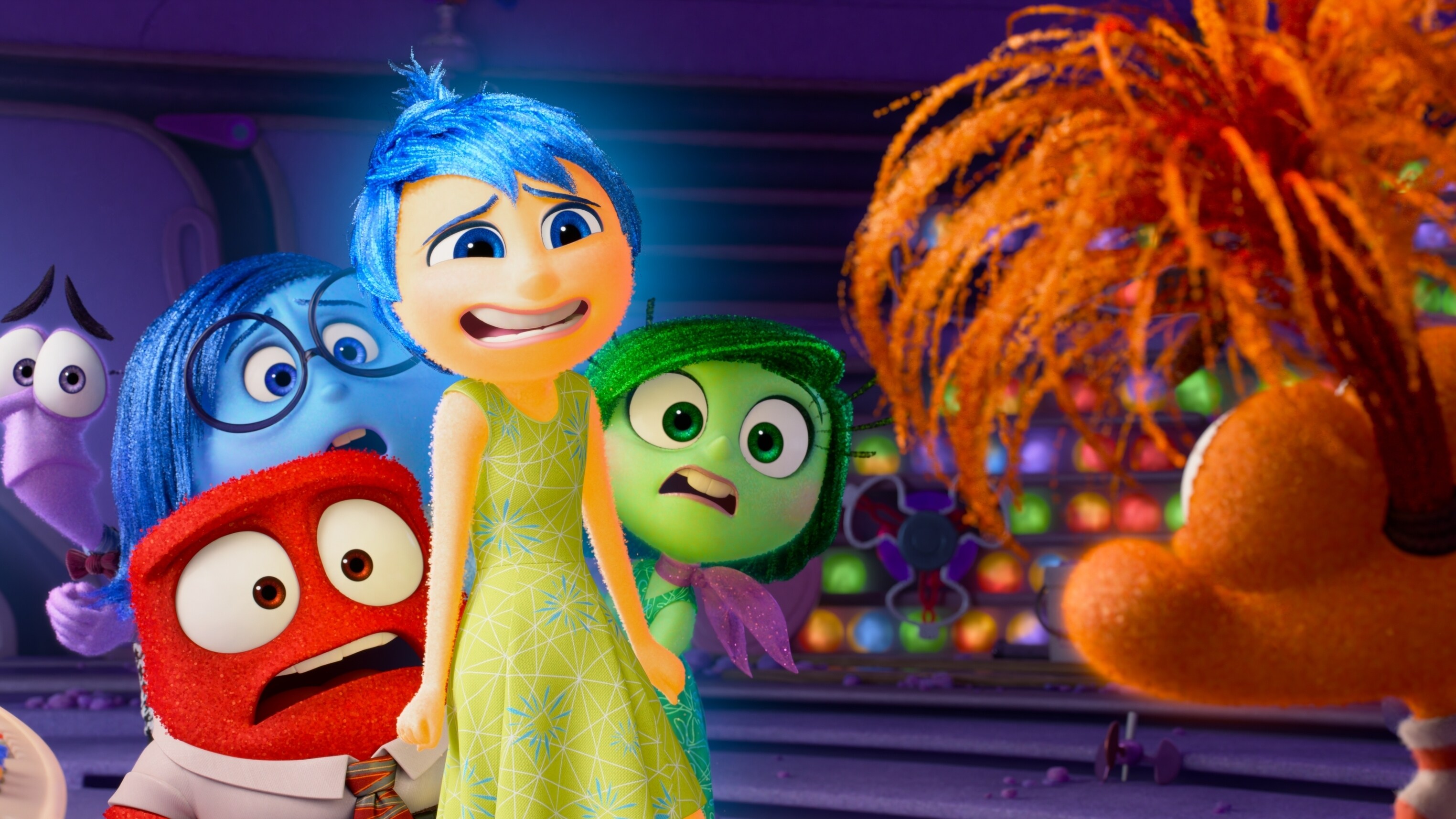 WHO’S THERE? – In Disney and Pixar’s “Inside Out 2,” Joy (voice of Amy Poehler), Sadness (voice of Phyllis Smith), Anger (voice of Lewis Black), Fear (voice of Tony Hale) and Disgust (voice of Liza Lapira) aren’t sure how to feel when Anxiety (voice of Maya Hawke) shows up unexpectedly. Directed by Kelsey Mann and produced by Mark Nielsen, “Inside Out 2” releases only in theatres June 14 2024. © 2023 Disney/Pixar. All Rights Reserved.