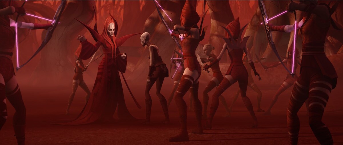 Mother Talzin and the Nightsisters confronting Asajj Ventress