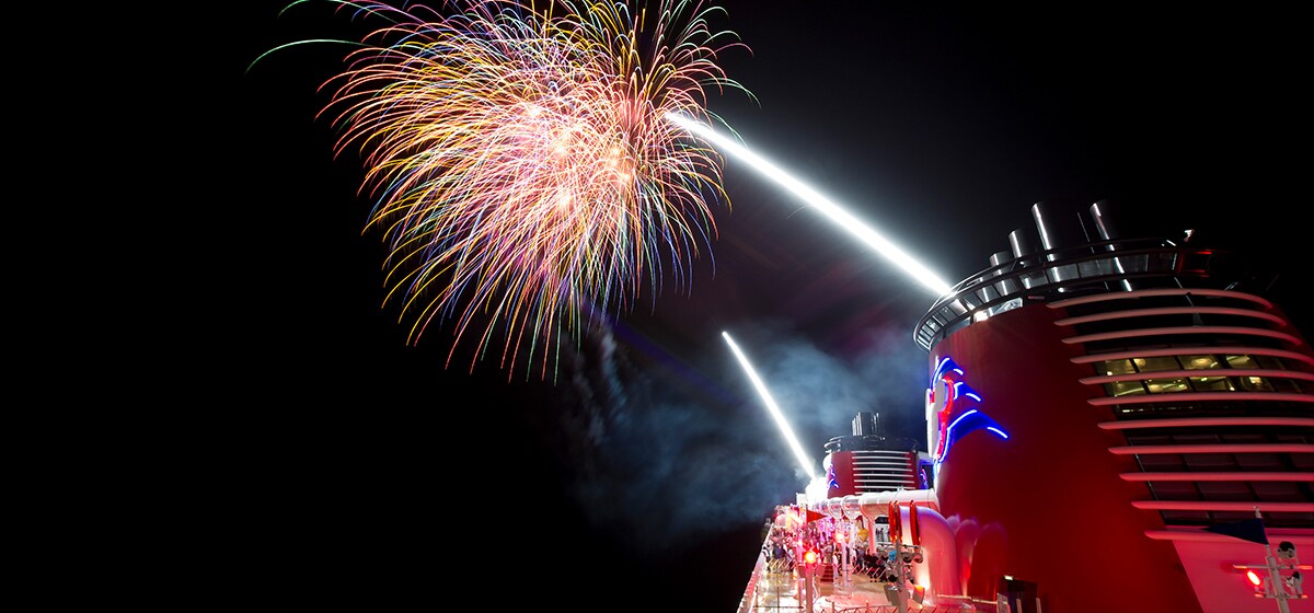 An extraordinary fireworks display delivers a memorable finale to an epic day at sea.