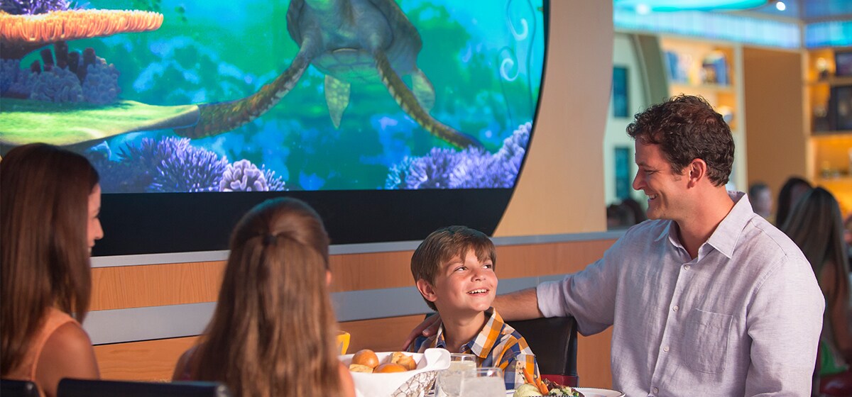 Enjoy imaginative family dining and even a visit from Crush from Finding Nemo.