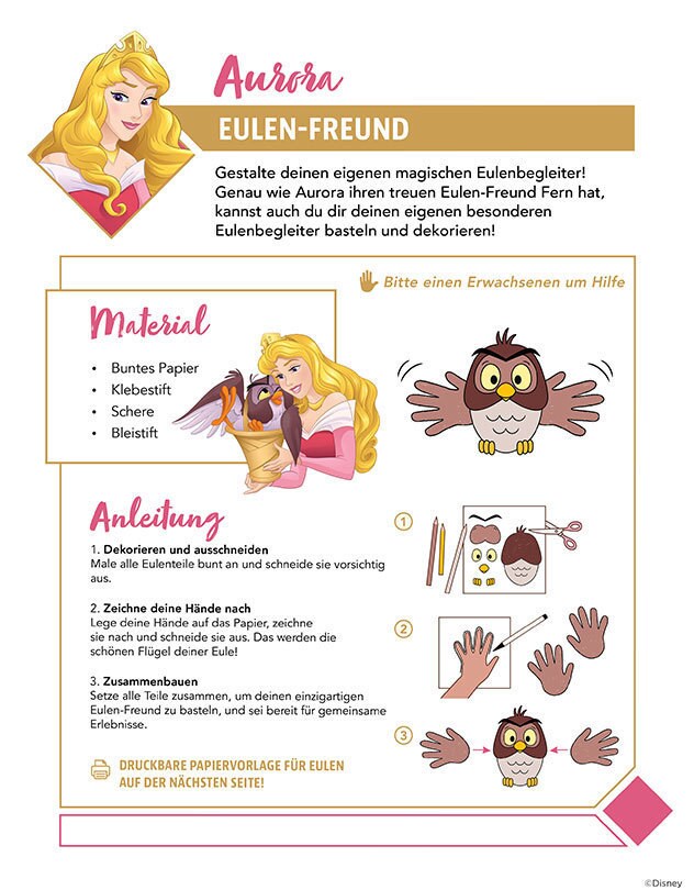 Bastelanleitung für eine magische Eule aus Papier.