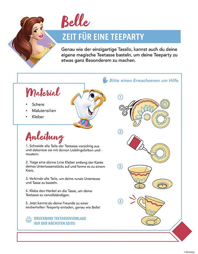 Bastelanleitung für eine magische Teetasse aus Papier.