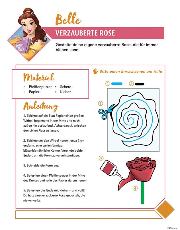 Bastelanleitung für eine verzauberte Papierrose.