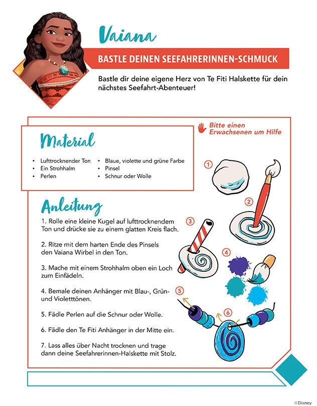 Bastelanleitung für eine Herz-von-Te-Fiti-Halskette aus Ton und Farbe.