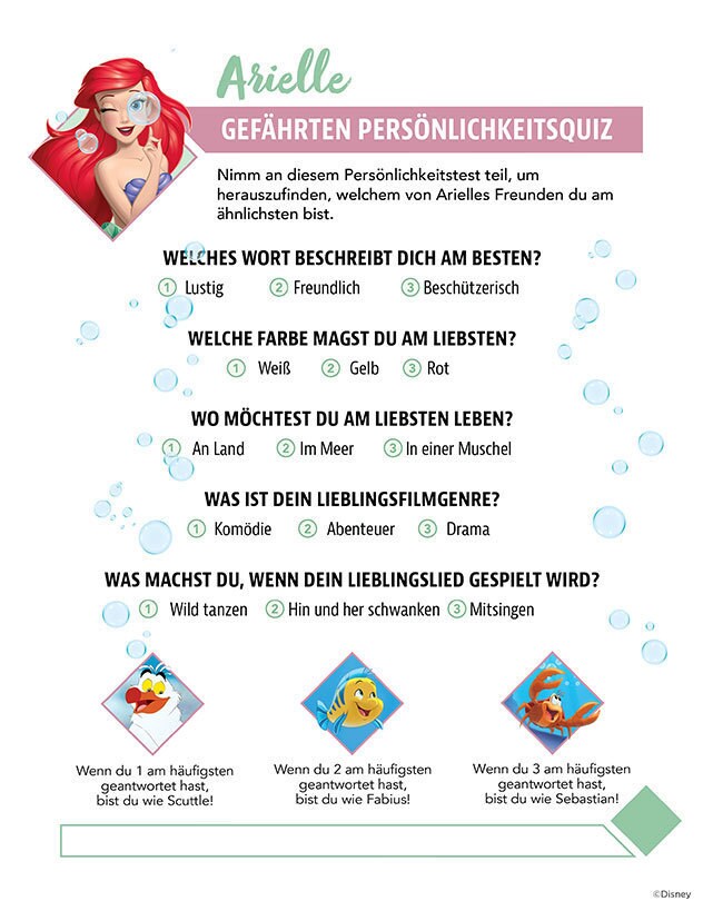 Arielle-Partyspiel mit einem Quiz über die Charaktere aus Arielle.