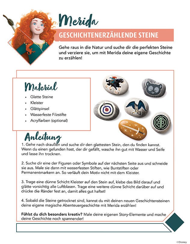 Partyspiel mit Merida und Erzählsteinen.