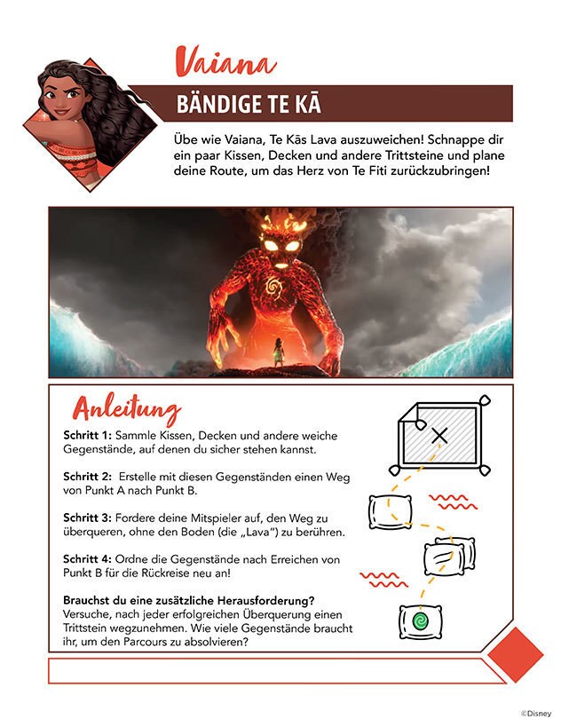 Lavahindernisspiel inspiriert von Vaiana und Te Kā.