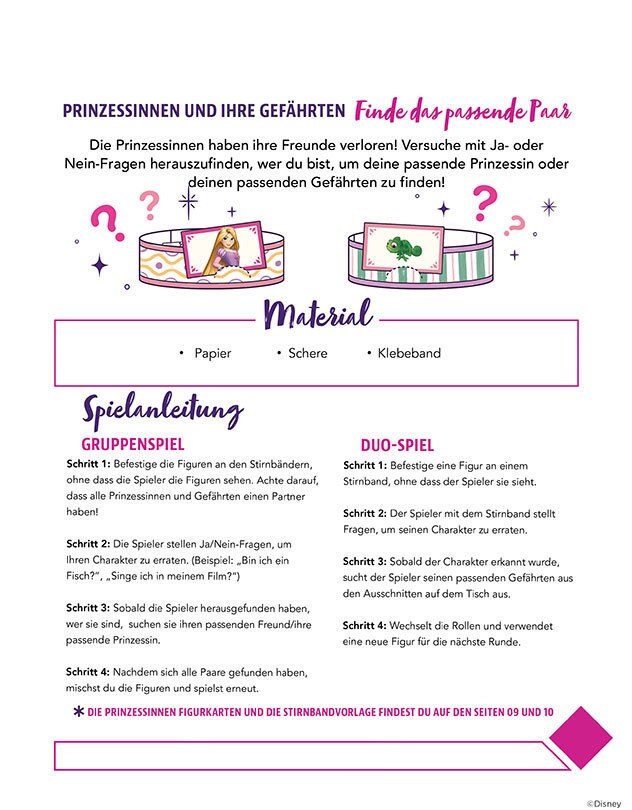Prinzessinnen-Partyspiel mit Charakter-Zuordnung.