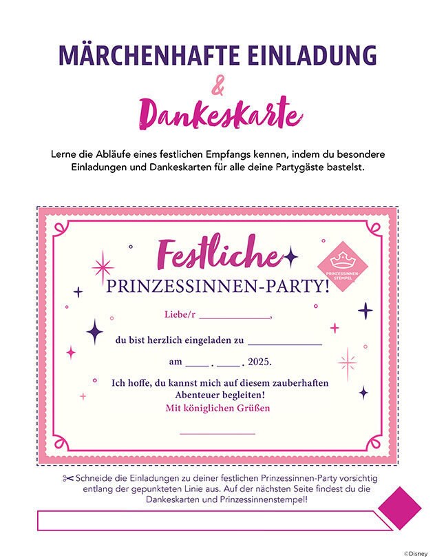 Bastelidee für Einladungskarten und Dankeskarten zur Prinzessinnenparty.