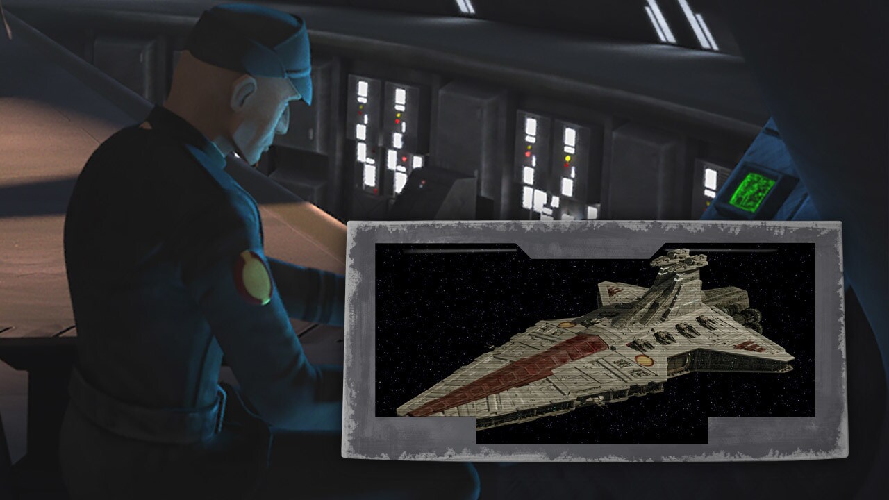 The symbol of the Open Circle Fleet appears on the shoulders of the clone officers aboard the Rep...