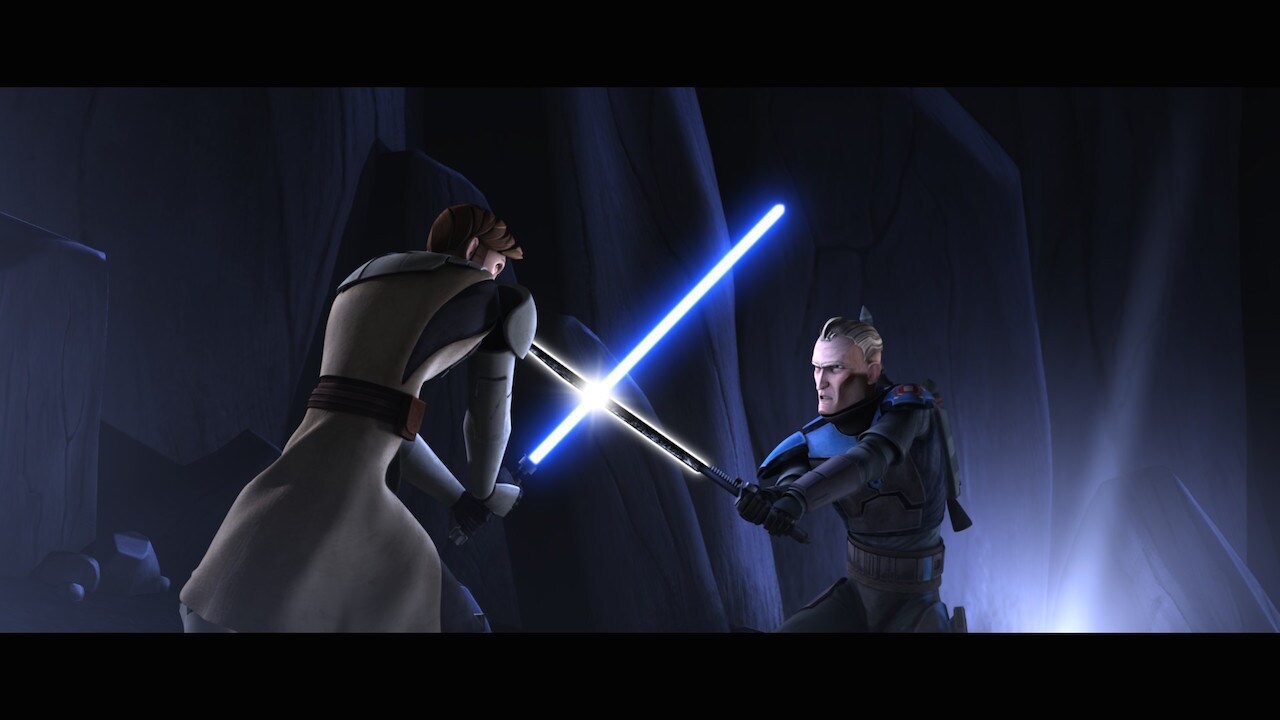 Obi-Wan defeated Vizsla in their duel, and the Death Watch leader fled with his warriors. Satine ...