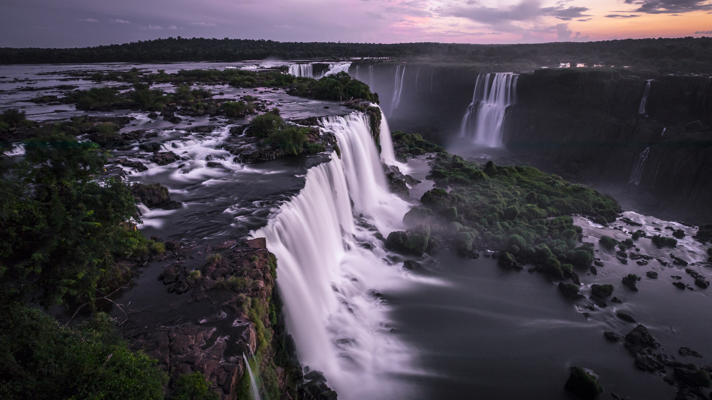 The Iguaçu Falls at dawn.  (National Geographic for Disney+/Freddie Claire)