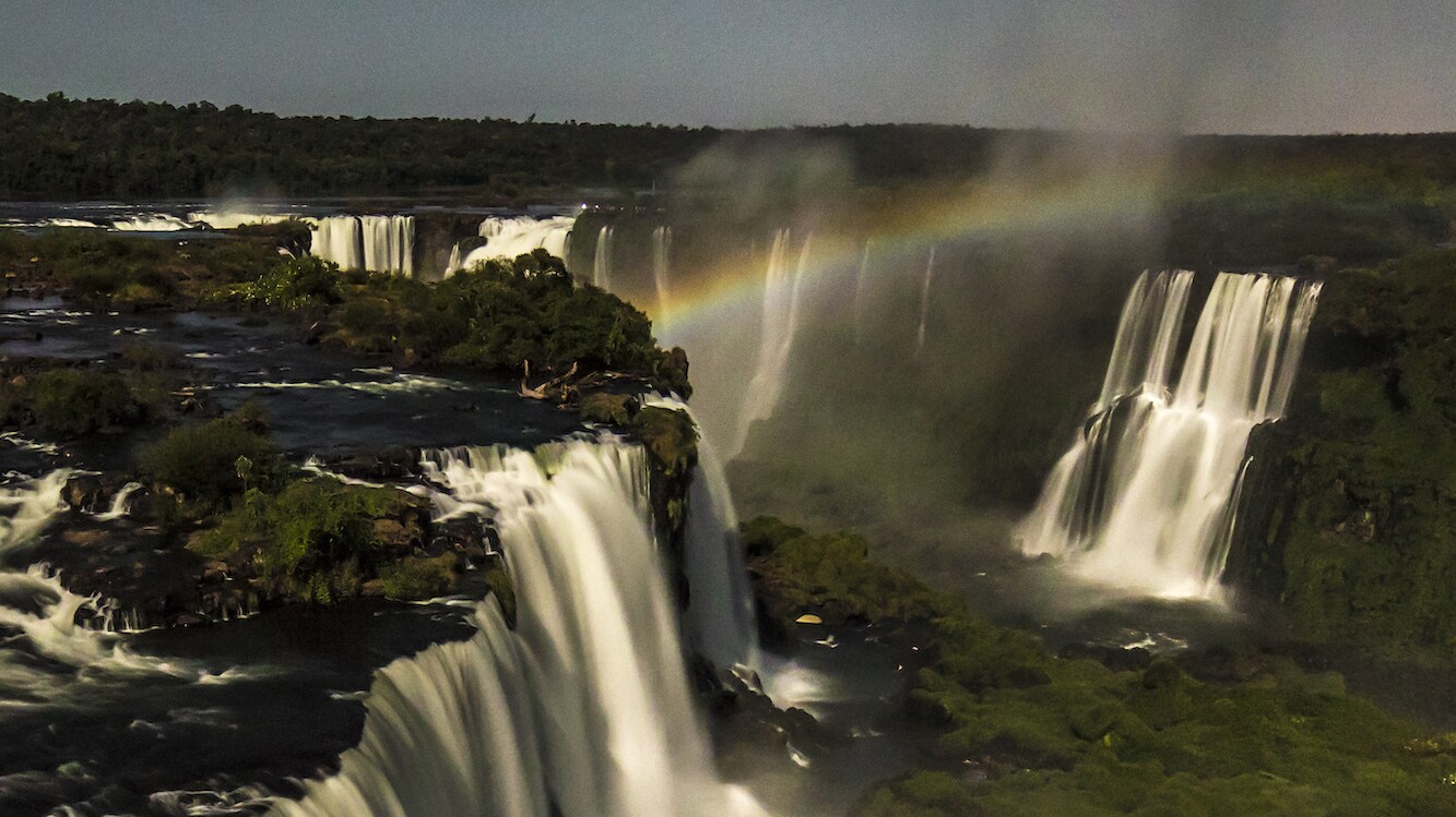 A Moonbow over Iguaçu Falls, Brazil.  (National Geographic for Disney+/Freddie Claire)