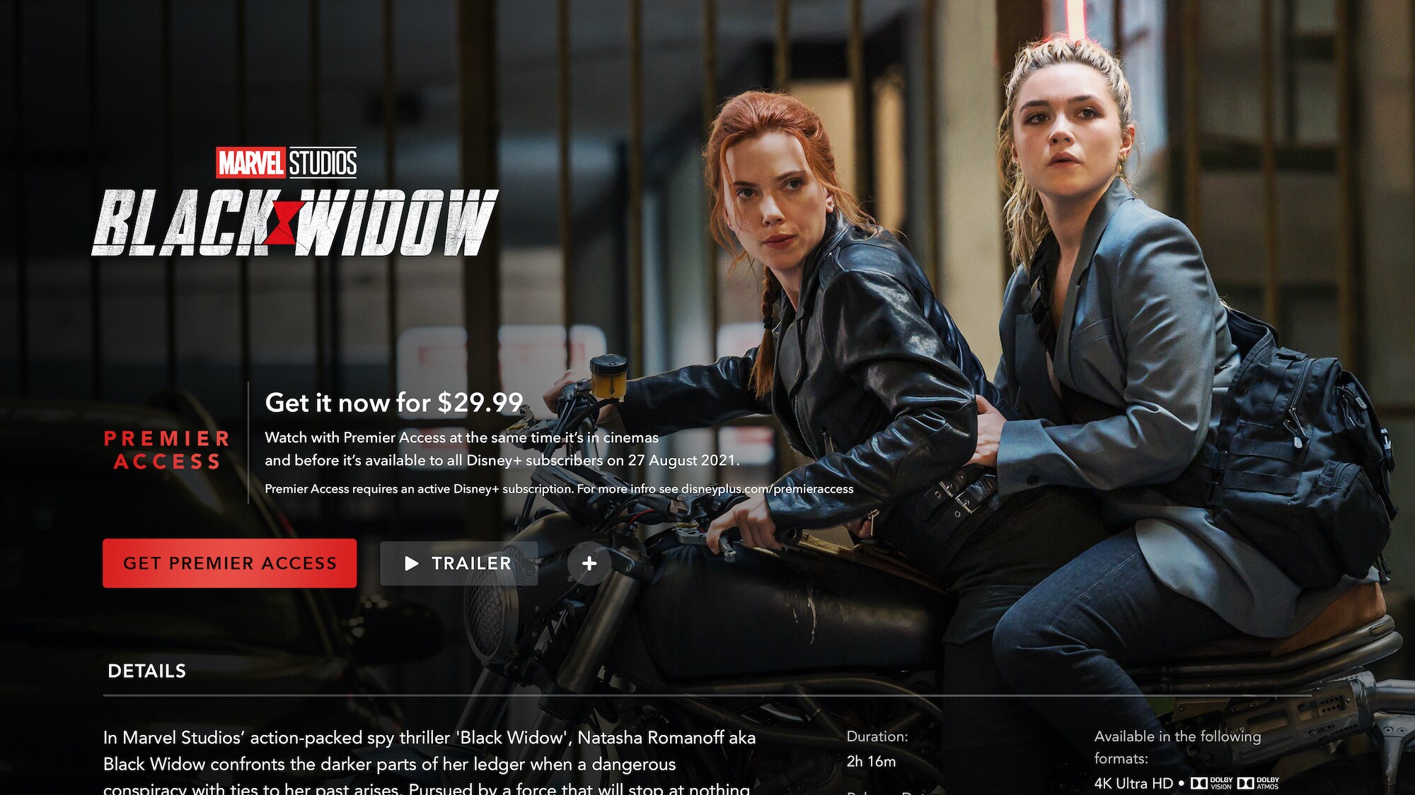Disney+ Black Widow Premiere Access on Connected TV Device