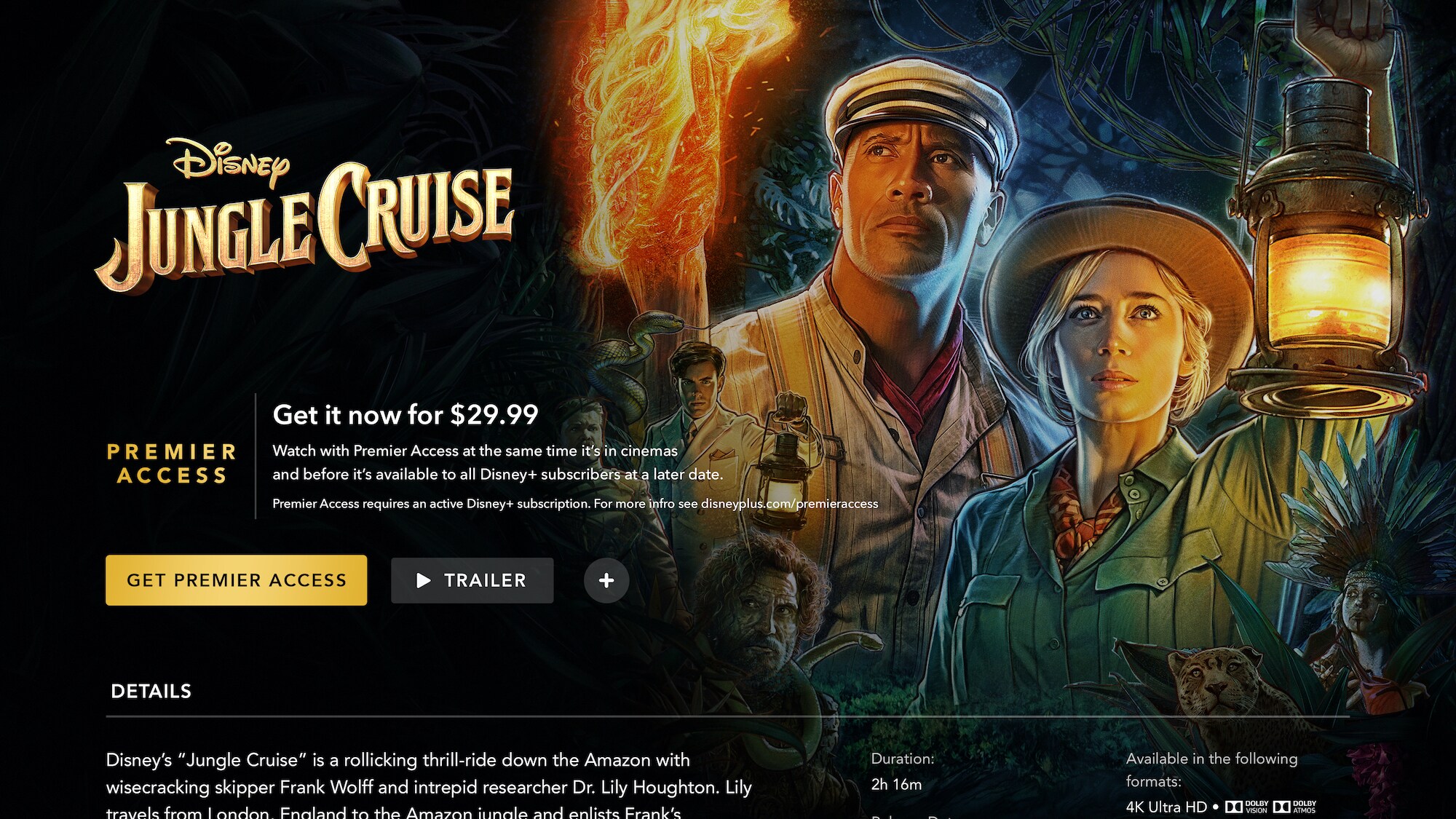 Disney+ Jungle Cruise Premiere Access on Connected TV