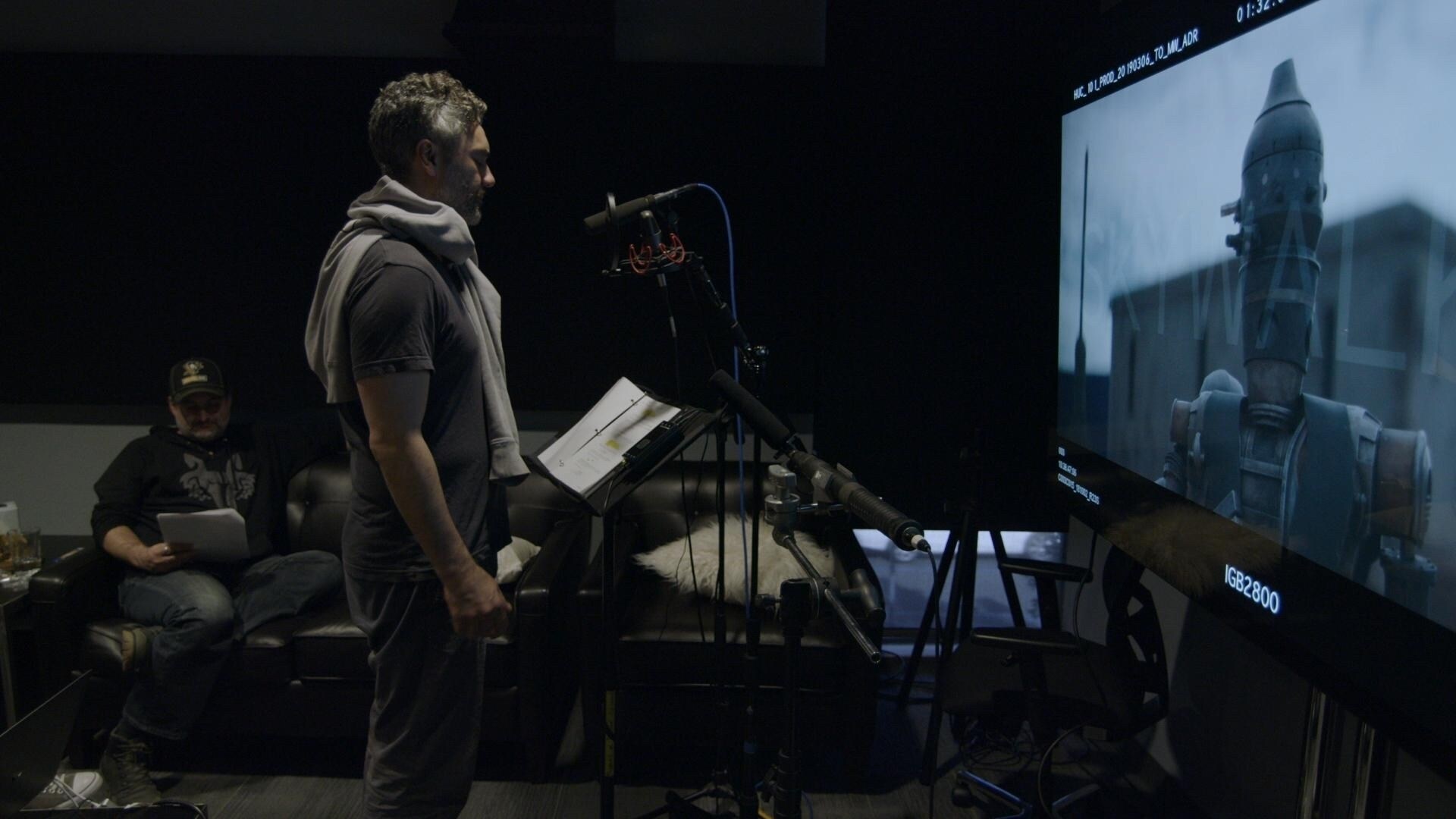 In a scene from DISNEY GALLERY, Taika Waititi voices IG-11 