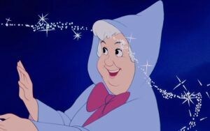 The Fairy Godmother smiling in the animated movie "Cinderella"