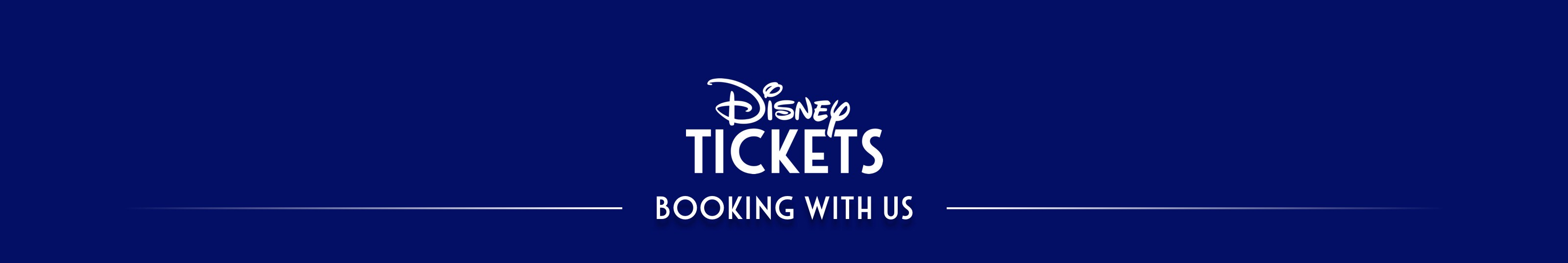 Logo of 'Disney Tickets - Booking With Us' featured on a blue background