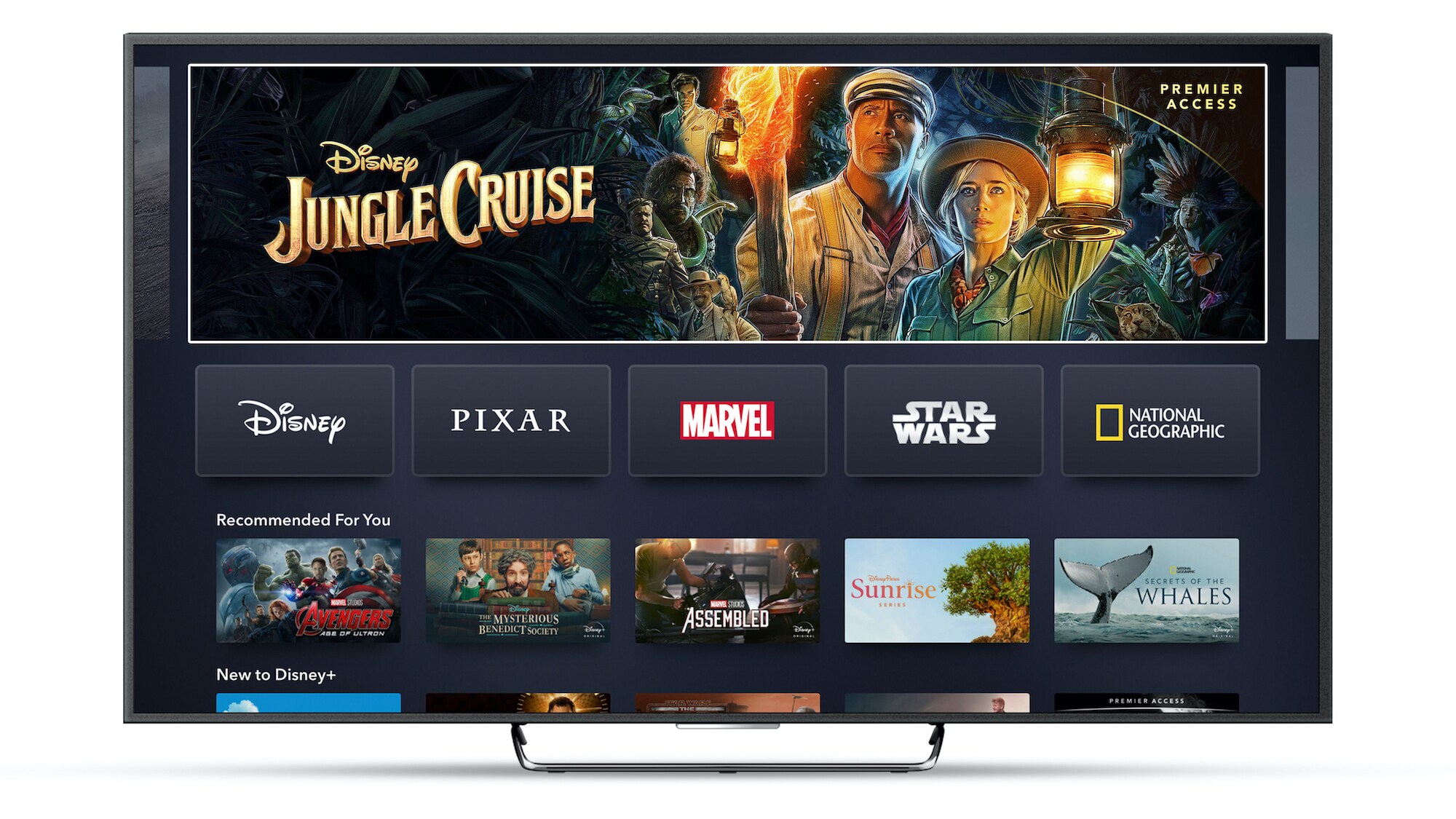 Disney+ App Home Page on Connected TV Device