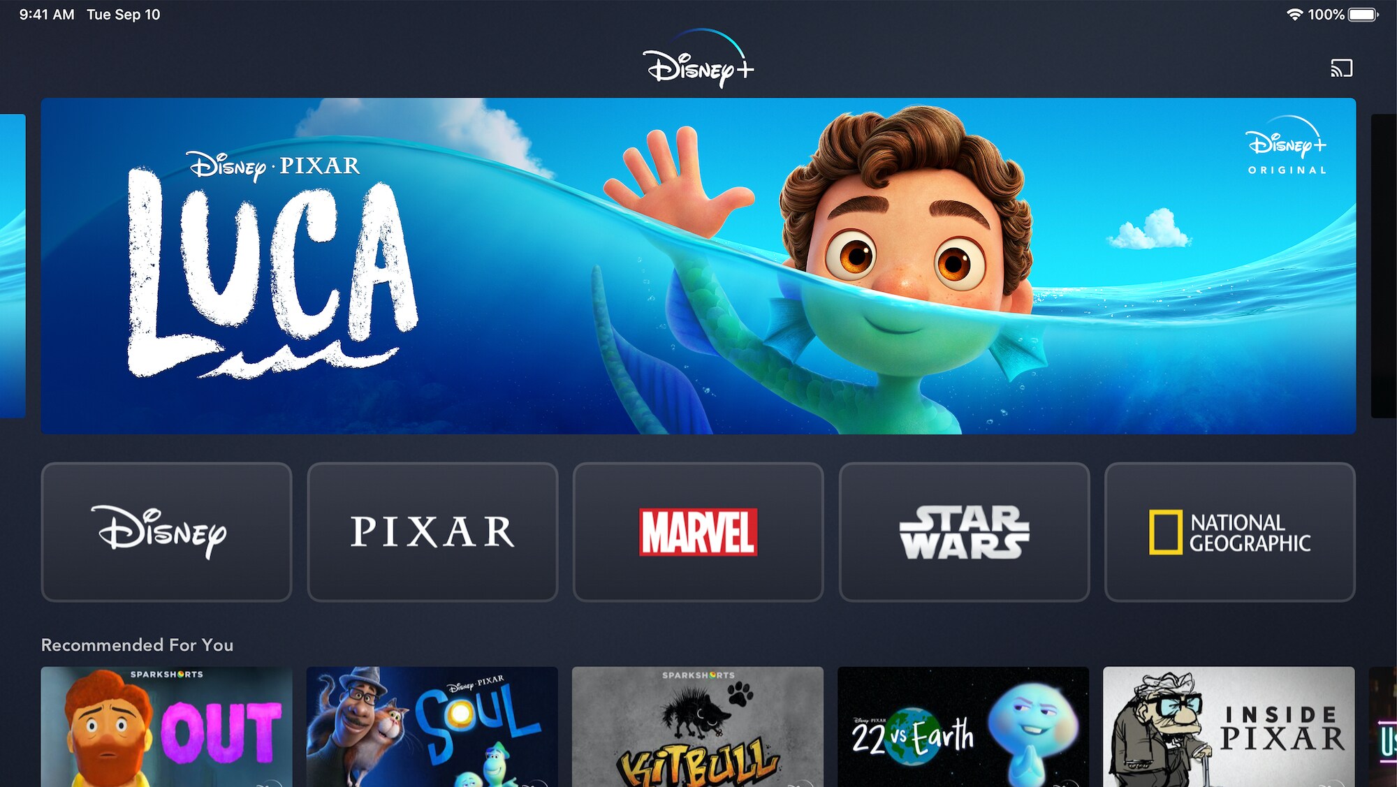 Disney+ App Home Page on Tablet