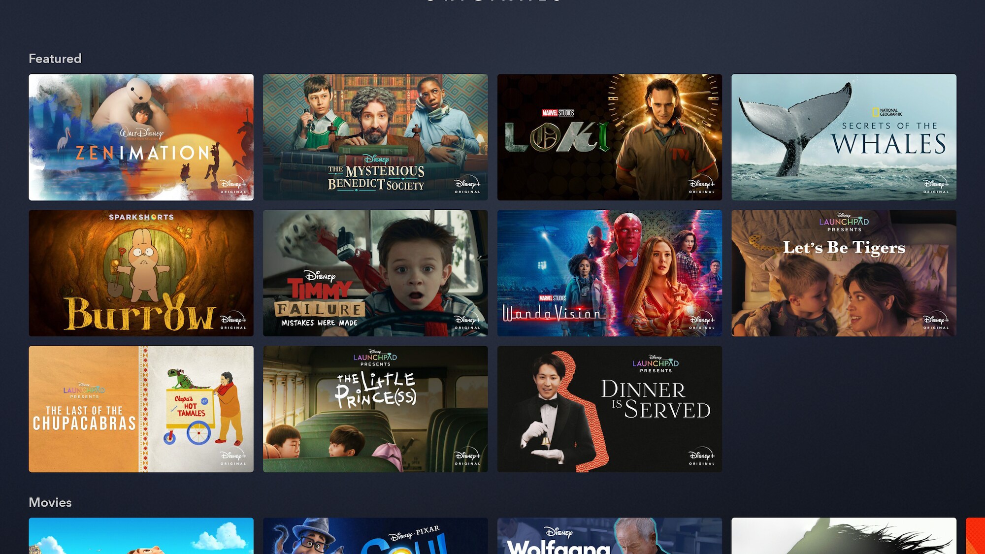 Disney+ Originals Page on Tablet