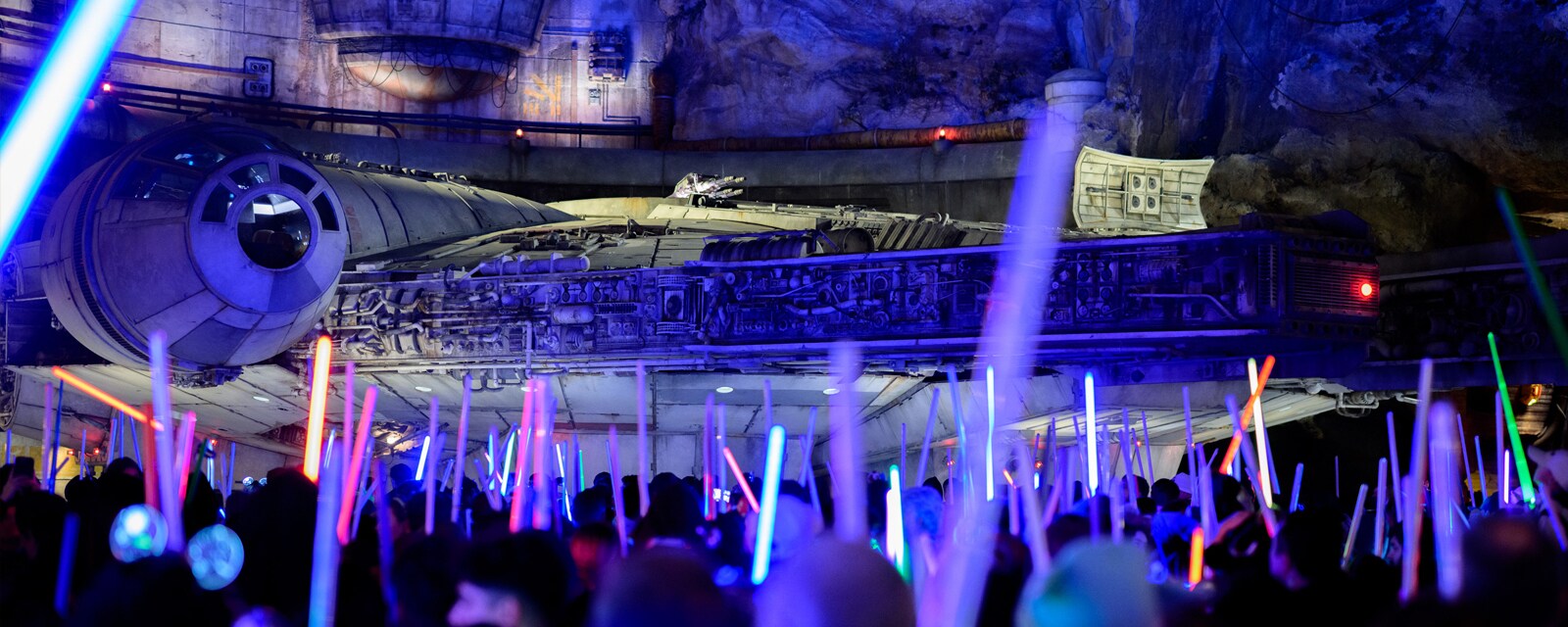 Disneyland After Dark: Star Wars Nite lightsabers in front of Smugglers Run