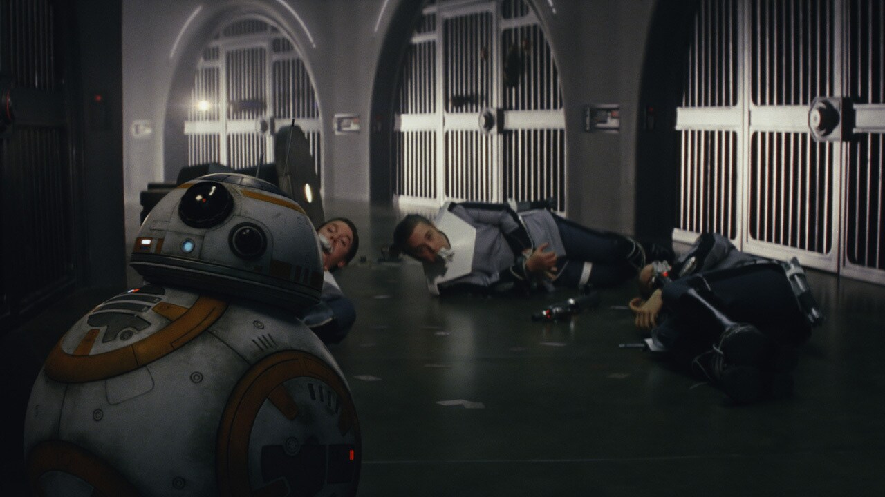 To his surprise, DJ discovered BB-8 had disarmed several guards and trussed them up. Impressed, D...