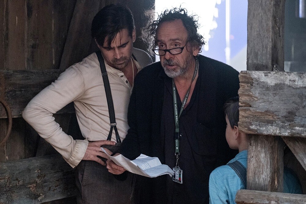 Colin Farrell and Tim Burton on the set of Dumbo