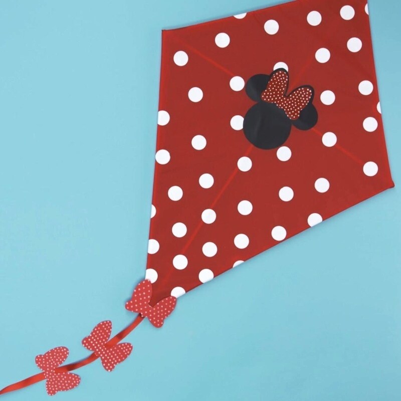 A red and white polkadot kite with Minnie Mouse on it 