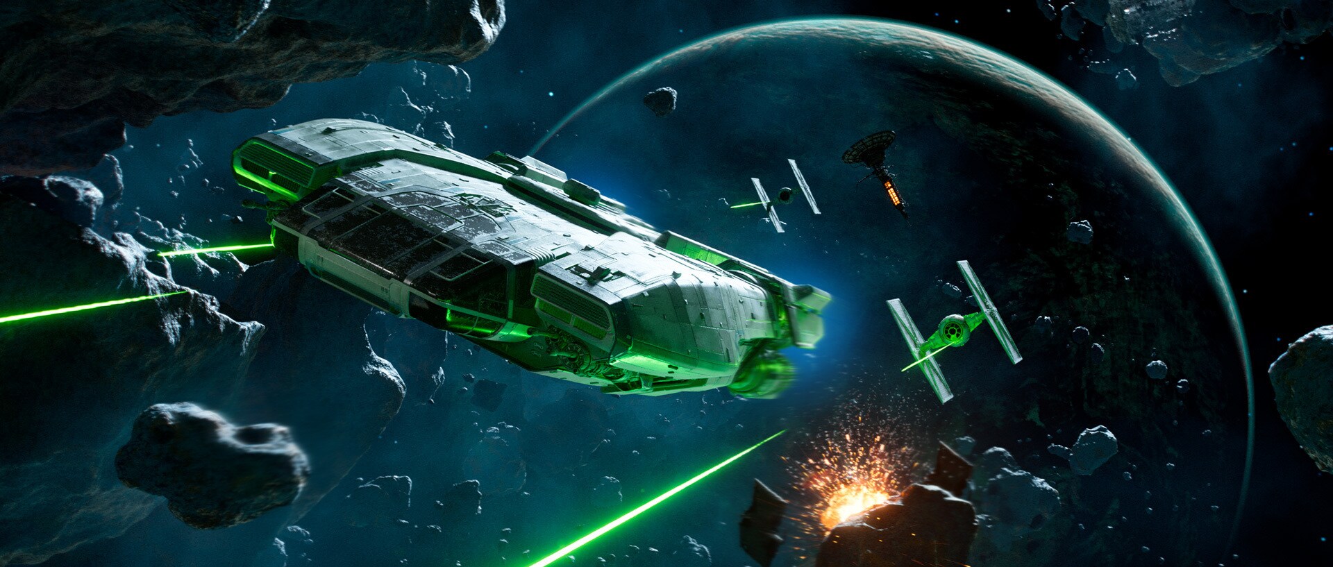 An in-engine screenshot of the Trailblazer making an escape through the Akiva system.