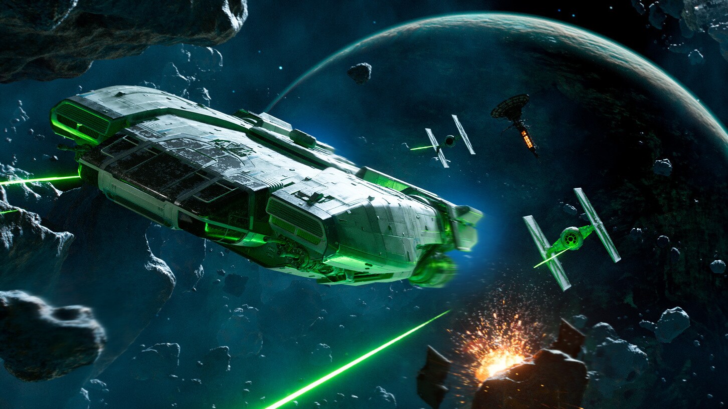 An in-engine screenshot of the Trailblazer making an escape through the Akiva system.