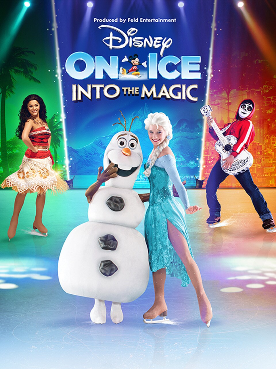 Elsa, Olaf, Miguel and Moana performing at Disney on Ice.