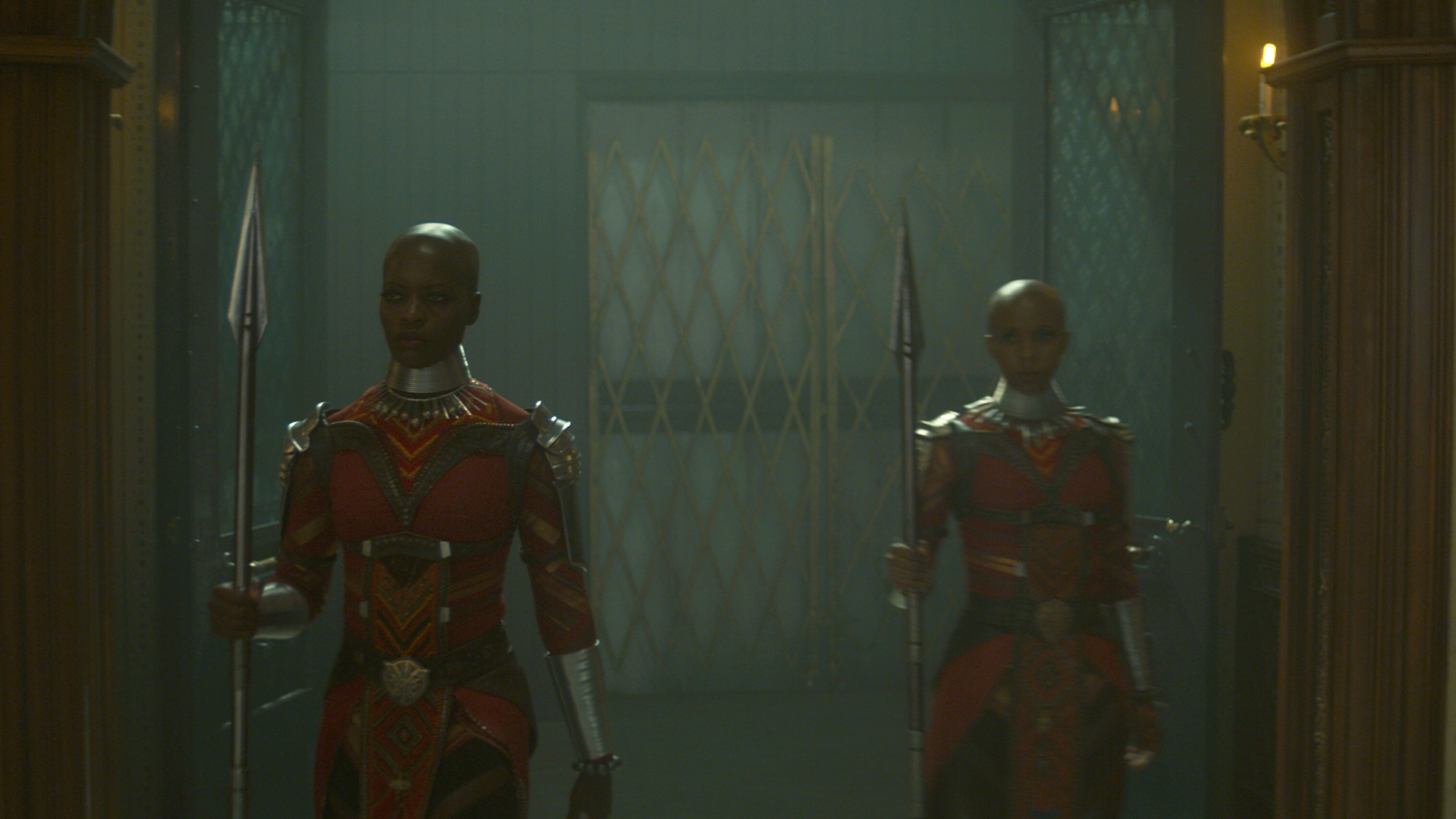 (L-R): Ayo (Florence Kasumba) and Yama (Zola Williams) in Marvel Studios' THE FALCON AND THE WINTER SOLDIER exclusively on Disney+. Photo courtesy of Marvel Studios. ©Marvel Studios 2021. All Rights Reserved.