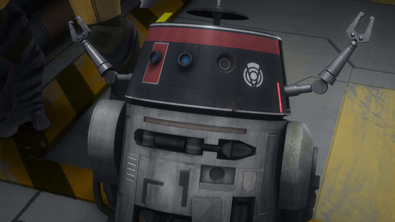His apology not quite accepted, Chopper hits AP-5 and Wedge. "Don't mess with my droid," Hera says.