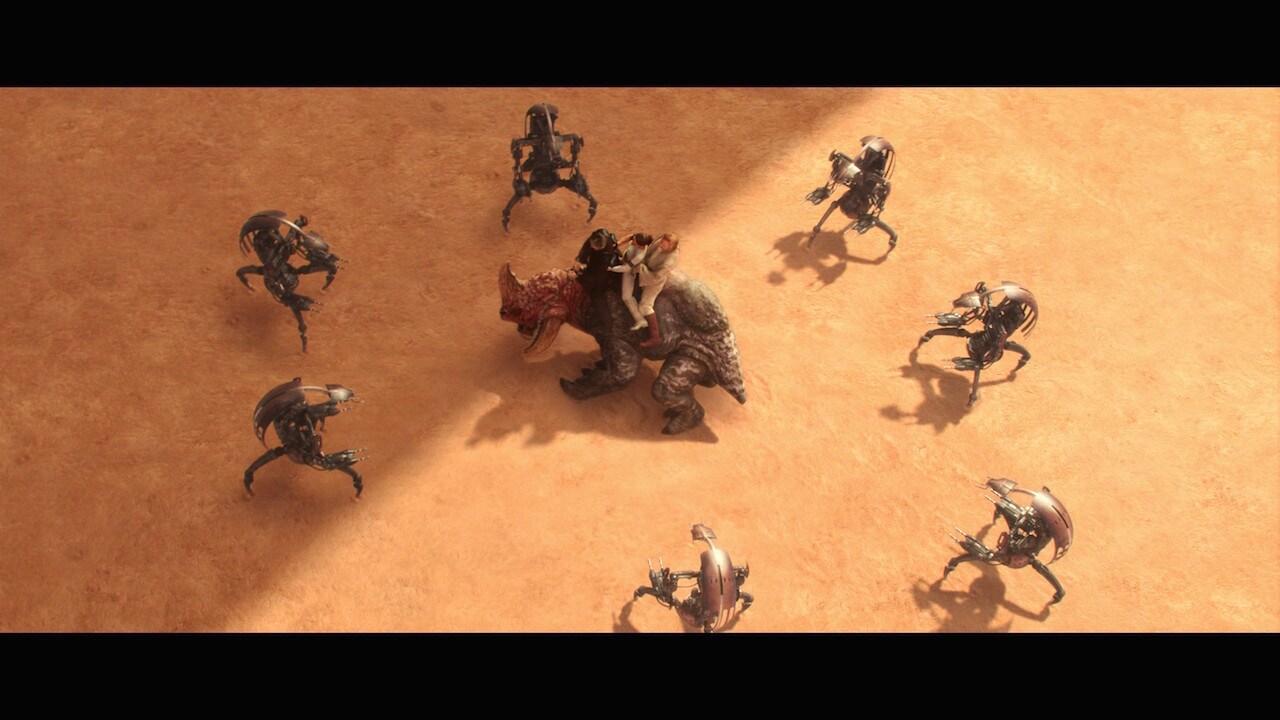 Along with Obi-Wan, Anakin and Padmé escaped execution in the Geonosian arena, but were surrounde...