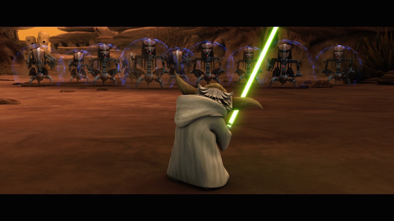 On Rugosa, Yoda confronted droidekas sent by Asajj Ventress to eliminate him. The Jedi Master’s c...