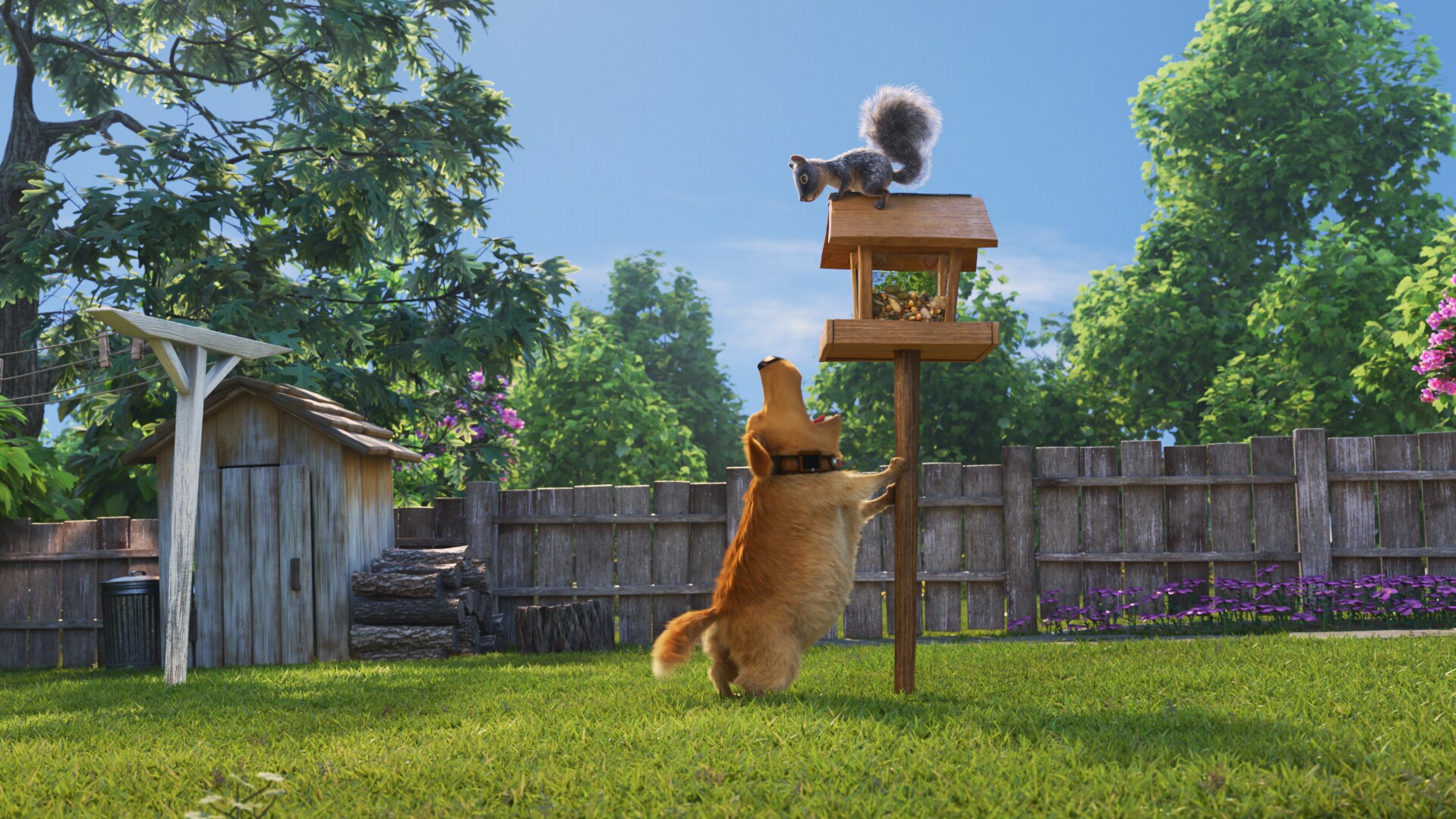 SQUIRREL -- Pixar Animation Studios’ “Dug Days” is a new collection of shorts that follows the humorous misadventures of Dug (voice of Bob Peterson), the lovable dog from Disney and Pixar’s “Up.” Each short features everyday events that occur in and around Dug's backyard—like going nose-to-nose with an unwelcome squirrel (of course!). Written and directed by Academy Award® nominee and Emmy® Award winner Bob Peterson and produced by Kim Collins, the shorts premiere exclusively on Disney+ on Sept. 1, 2021. © 2021 Disney/Pixar. All Rights Reserved.