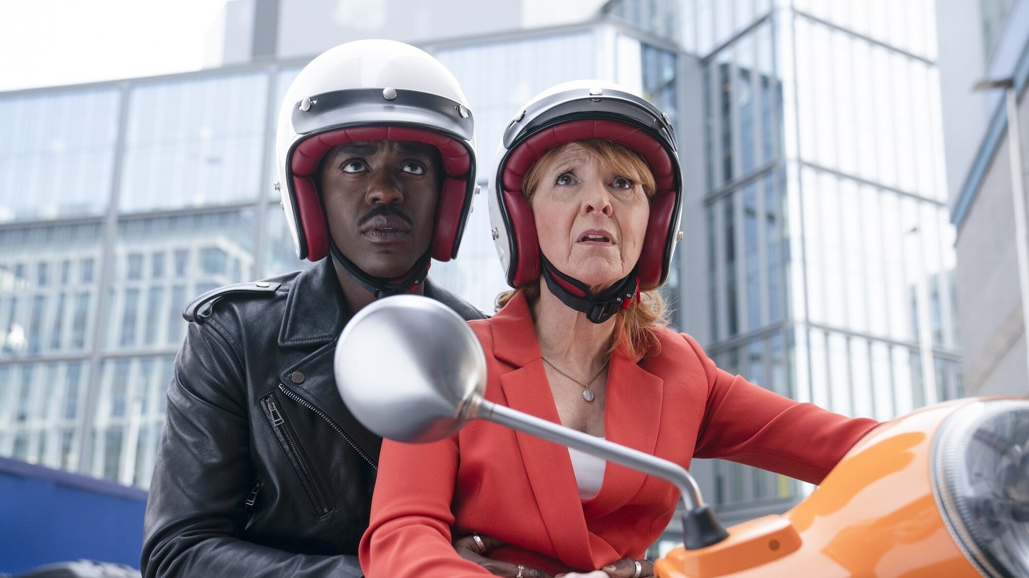 Picture Shows: The Doctor (Ncuti Gatwa) and Mel (Bonnie Langford)