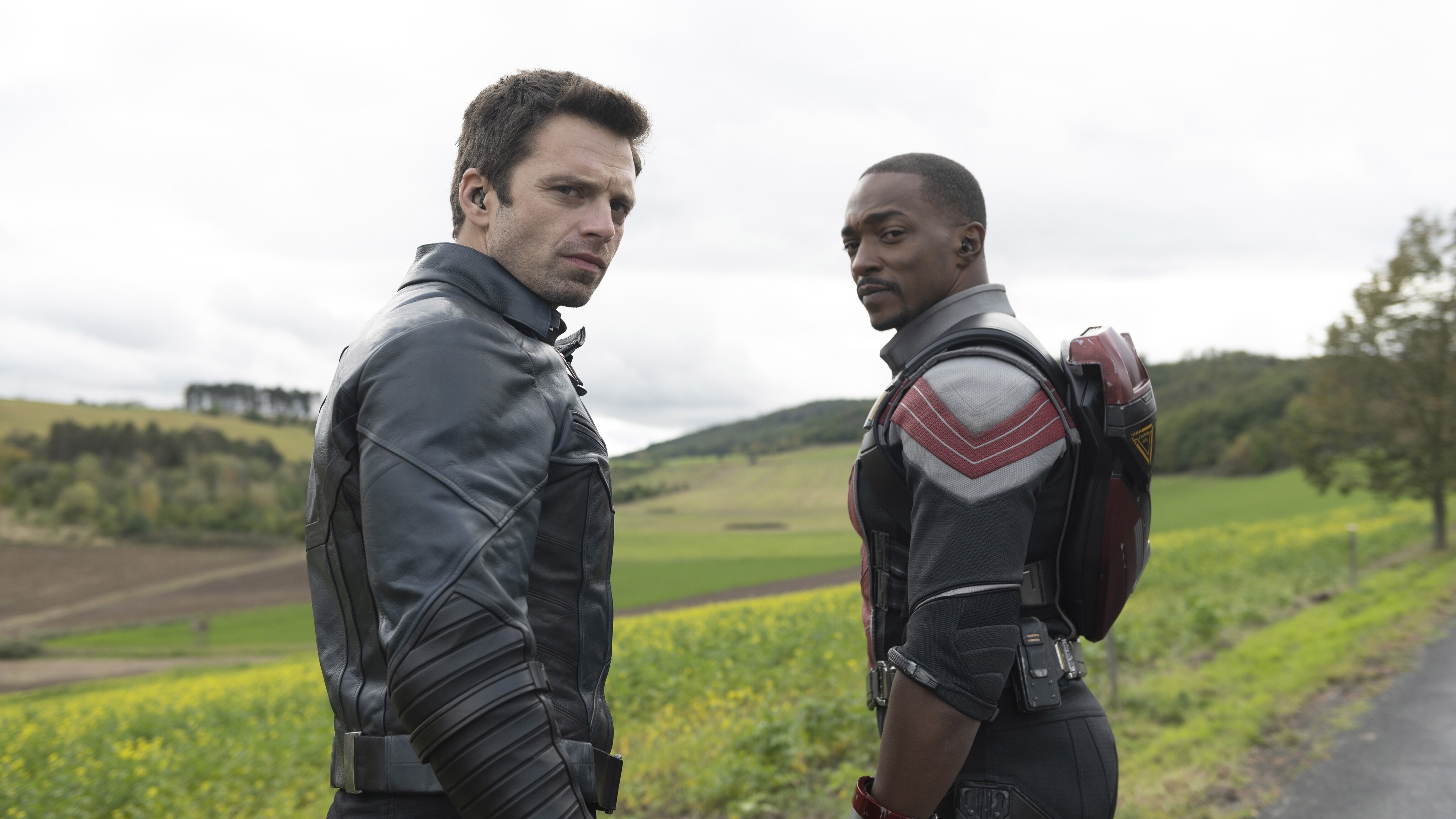 (L-R): Winter Soldier/Bucky Barnes (Sebastian Stan) and Falcon/Sam Wilson (Anthony Mackie) in Marvel Studios' THE FALCON AND THE WINTER SOLDIER exclusively on Disney+. Photo by Julie Vrabelová. ©Marvel Studios 2021. All Rights Reserved.