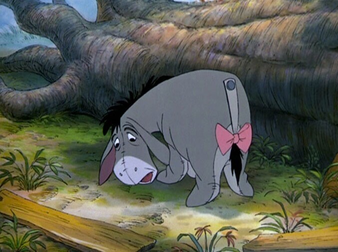 Eeyore looking for a replacement for his tail.