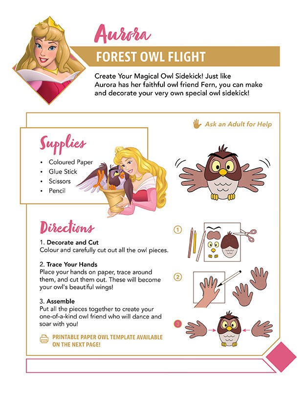 Aurora craft instructions for making a magical paper owl.