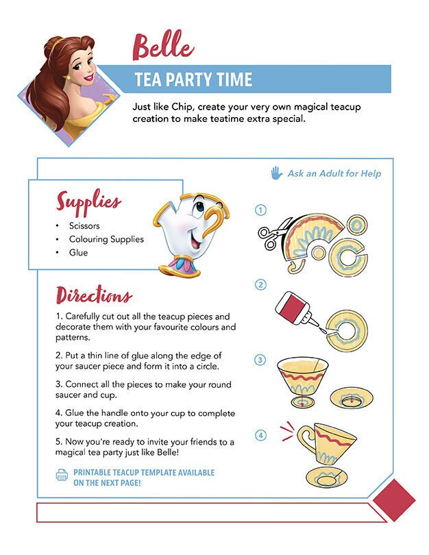 Belle Tea Party craft instructions for making a magical paper teacup.