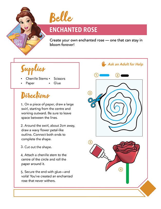 Belle craft instructions for making an enchanted paper rose.