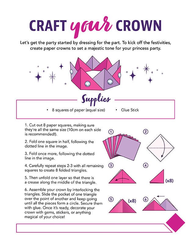Craft your crown instructions using paper squares and glue to make a DIY paper crown.