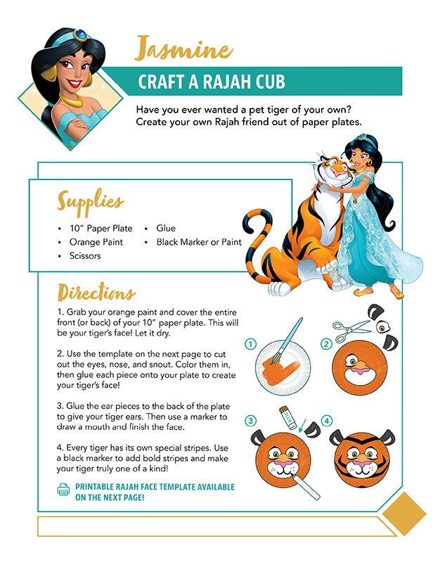 Jasmine craft instructions for creating a Rajah tiger face using a paper plate and paint.