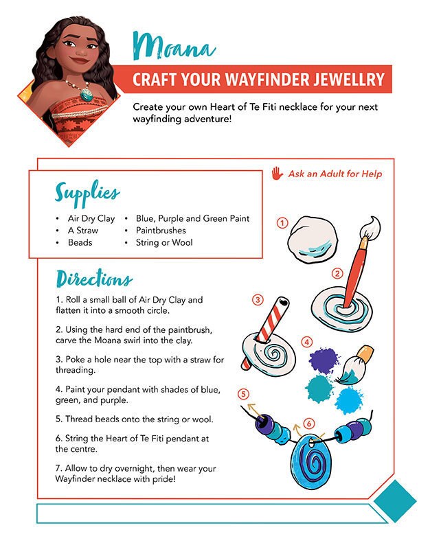Moana craft instructions for making a Heart of Te Fiti necklace with clay and paint.