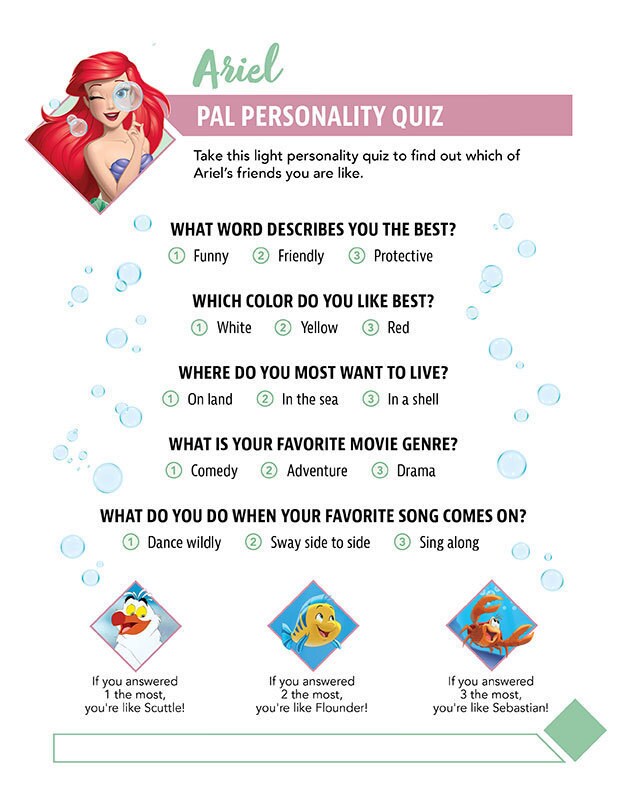 Ariel party game with a Little Mermaid character quiz.