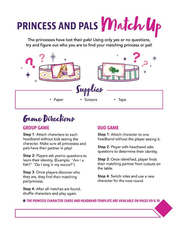 Princess party game with character match-up.